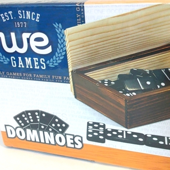 WE GAMES DOMINOS BONES GAME AND STORAGE BOX AGES 14+UP  2-4 PLAYERS NWT - Picture 2 of 6